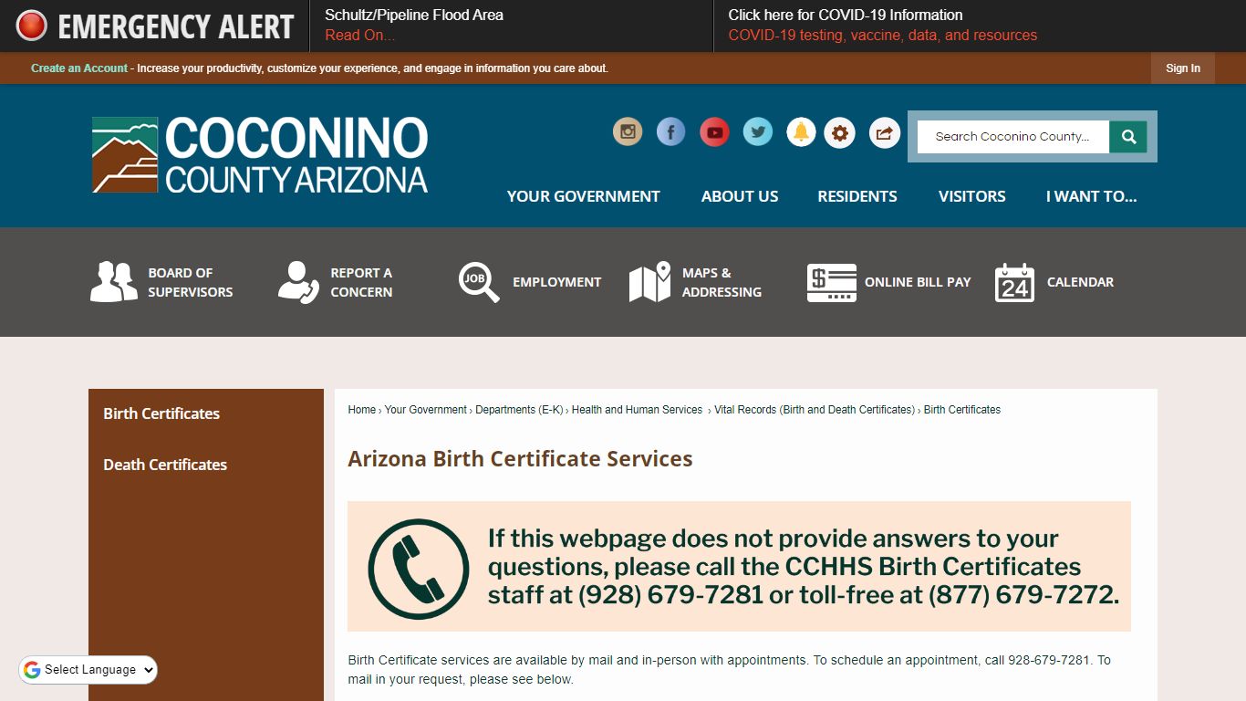 Arizona Birth Certificate Services | Coconino